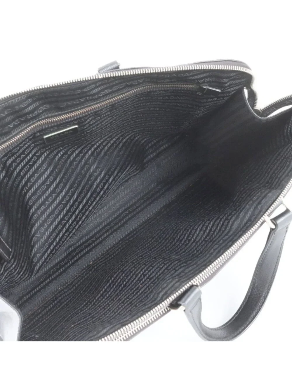 Prada Saffiano Triangle Logo Leather Business Document Tote Bag Black